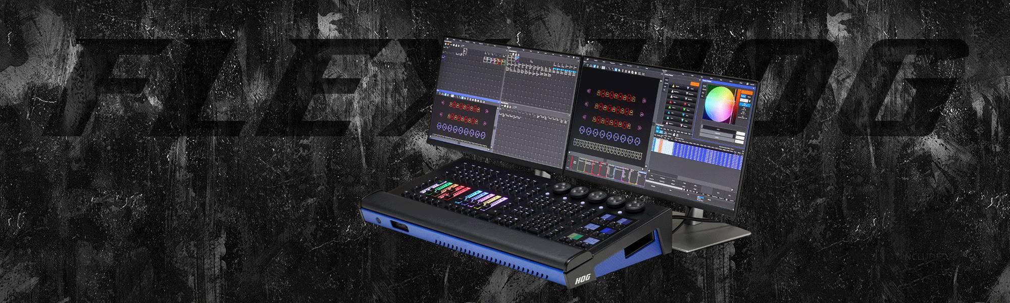 Banner da Hog consolas de controlo de iluminação com uma Flex Hog Compact