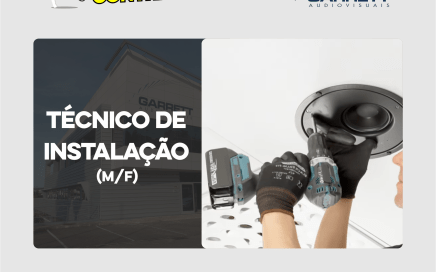 Banner de recrutamento com o texto 'ESTAMOS A CONTRATAR!' acompanhando um megafone amarelo e o logótipo Garrett Audiovisuals no canto direito.