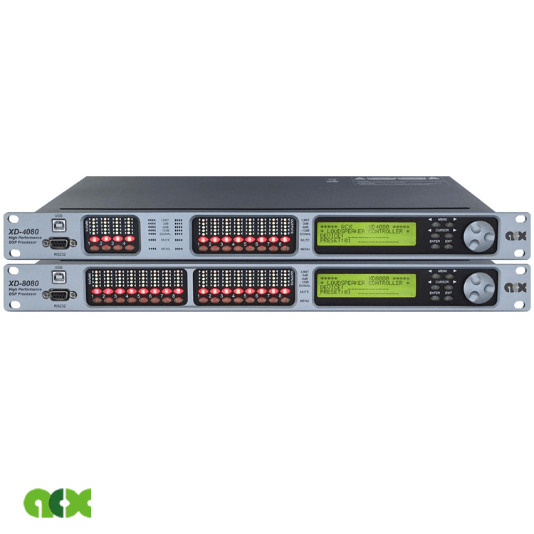 Uma evolução da renomada família de pré-processadores DLP, a Série XD da ACX oferece recursos avançados exclusivos em um formato compacto e acessível para os mercados de som ao vivo e áudio para performances.O sistema está disponível em diversas variantes de E/S, com os modelos básicos XD4080 e XD8080, ou as variantes XD4080-M e XD8080-M que possuem entradas selecionáveis ​​de microfone/linha e saída de 48V com XLR, e saída Phoenix, respectivamente.