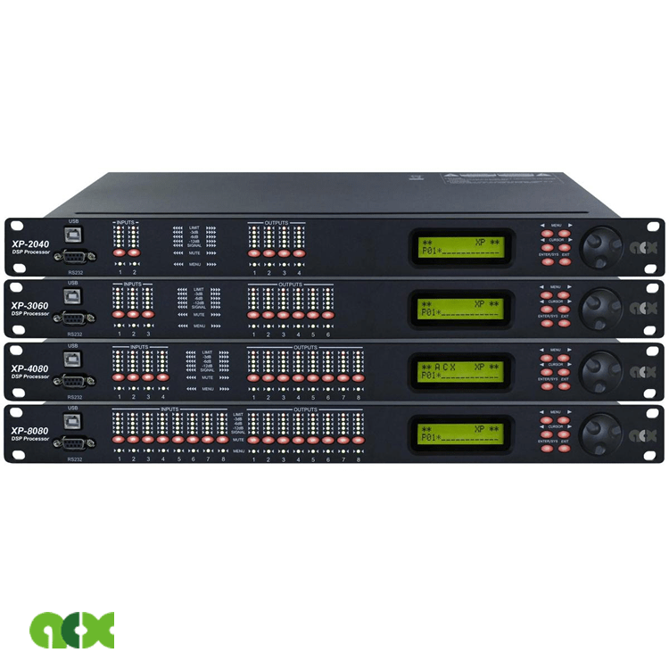 A série XP de controladores de sistema DSP de matriz profissional da ACX oferece excelente custo-benefício e está entre os DSPs mais confiáveis ​​do mercado, com o respaldo de anos de projeto e confiabilidade desde a sua fabricação original.O sistema está disponível em quatro configurações de E/S diferentes: XP2040, XP3060, XP4080 e XP8080, com entradas de microfone/linha selecionáveis. Consulte as variantes do modelo para obter a lista completa.
