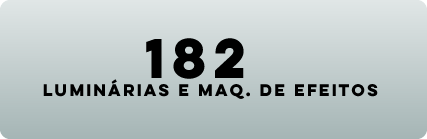 Header banner: '182 LUMINÁRIAS E MAQ. DE EFEITOS' on a pale gray gradient background