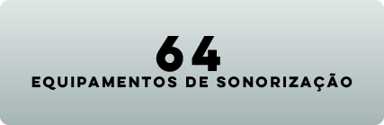 Banner showing '64 Equipamentos de Sonorização' indicating 64 sound equipment items