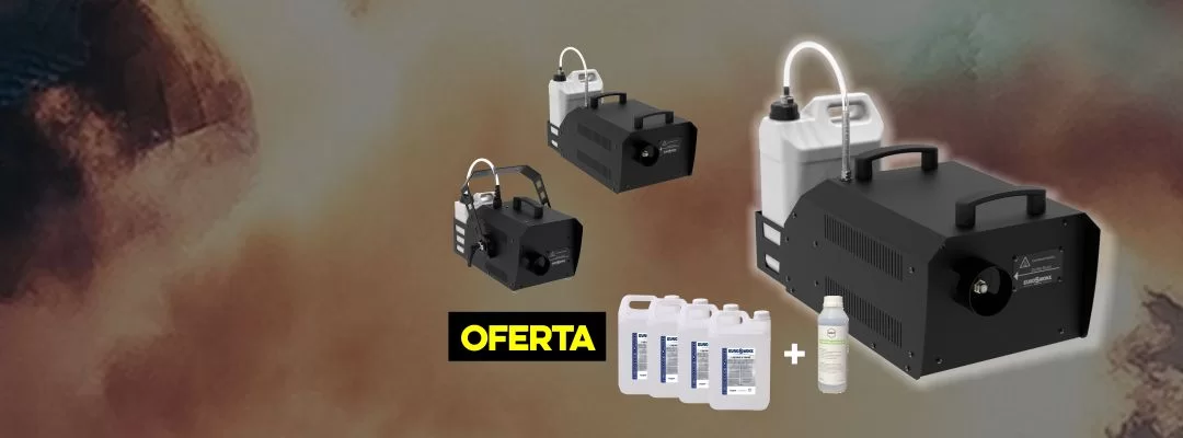 Banner promocional com produtos Eurosmoke para efeitos de fumo em destaque
