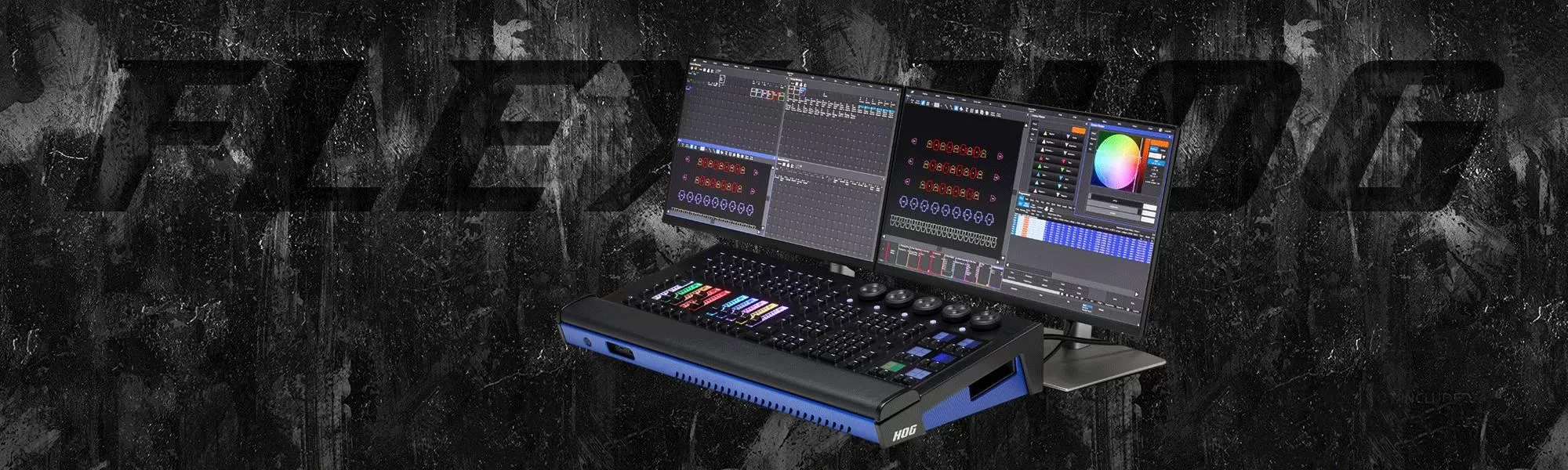 Banner da Hog consolas de controlo de iluminação com uma Flex Hog Compact